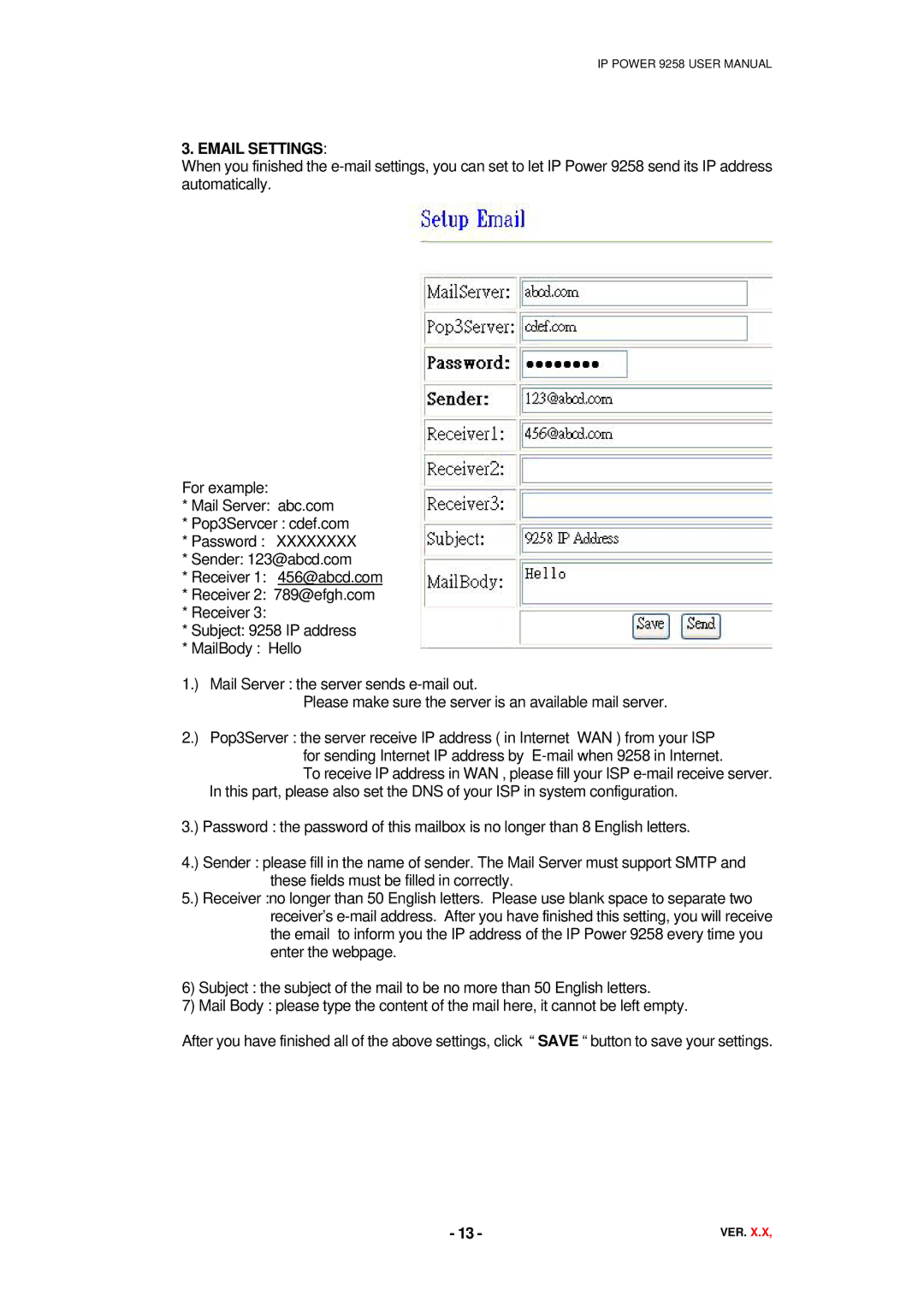 deXlan 068420 user manual Email Settings 