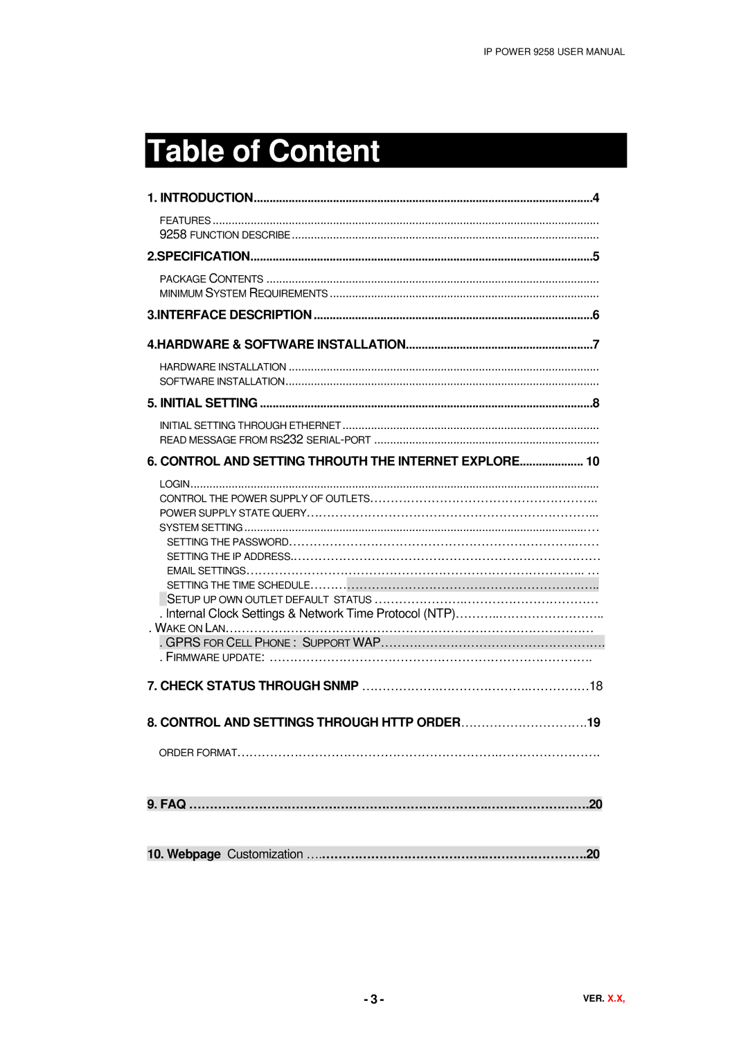 deXlan 068420 user manual Table of Content 