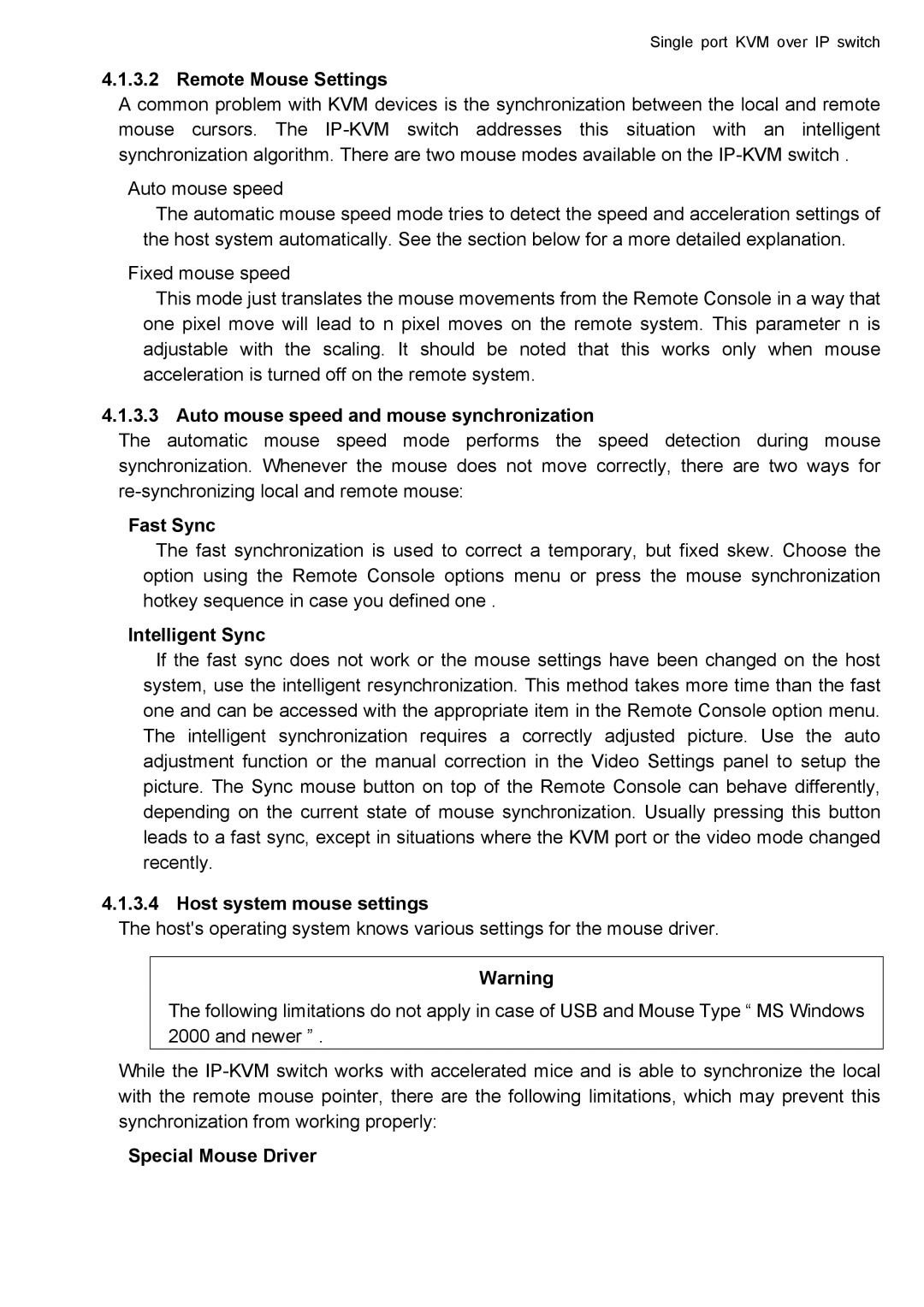 deXlan IP-KVM user manual Remote Mouse Settings, Auto mouse speed and mouse synchronization, Fast Sync, Intelligent Sync 