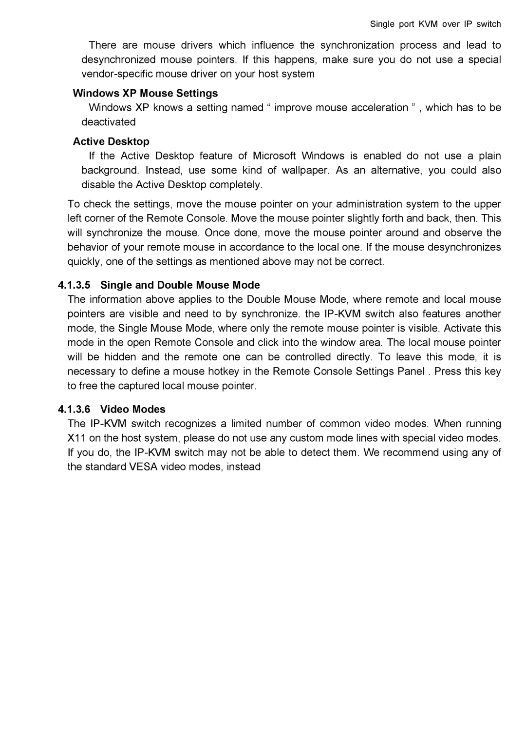 deXlan IP-KVM user manual Windows XP Mouse Settings, Active Desktop, Single and Double Mouse Mode 