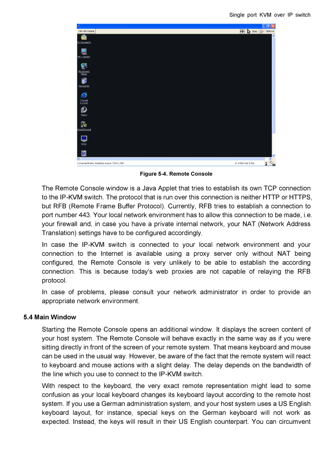 deXlan IP-KVM user manual Main Window, Remote Console 