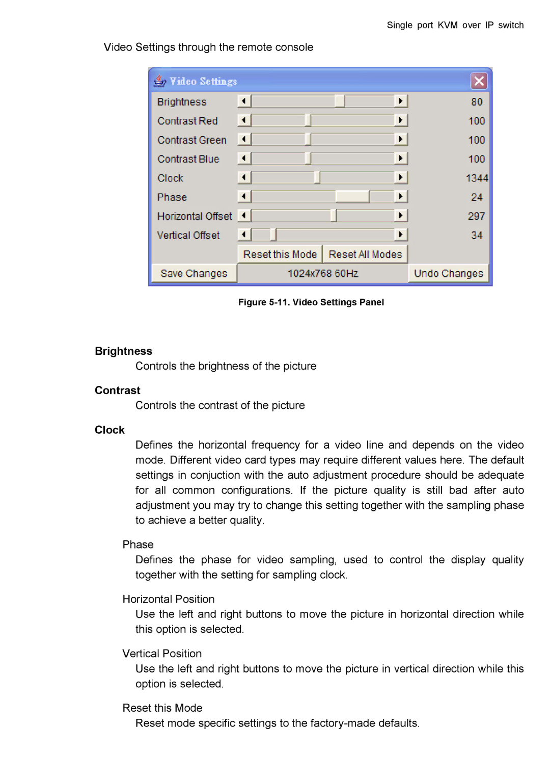 deXlan IP-KVM user manual Brightness, Contrast, Clock 