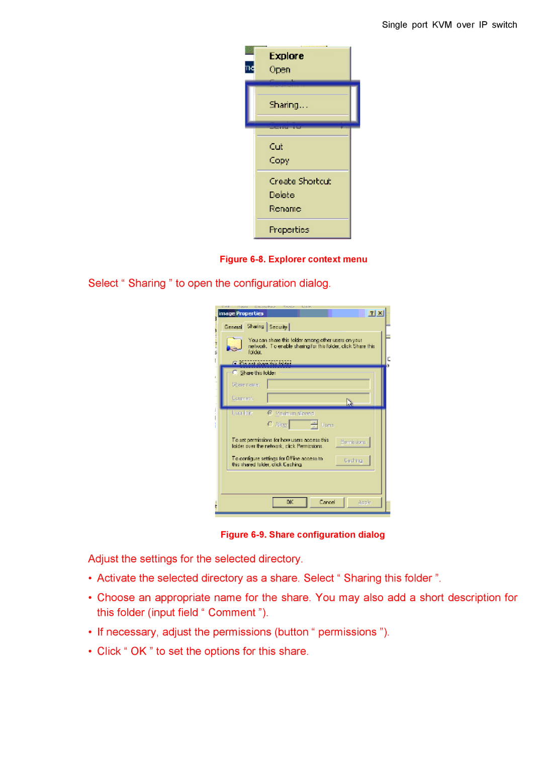 deXlan IP-KVM user manual Select Sharing to open the configuration dialog 