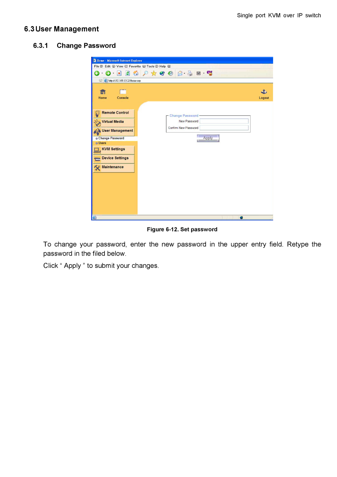 deXlan IP-KVM user manual User Management, Change Password 