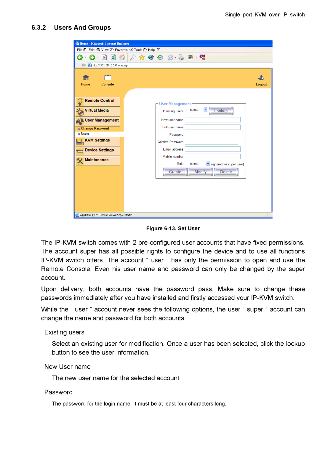 deXlan IP-KVM user manual Users And Groups, Set User 