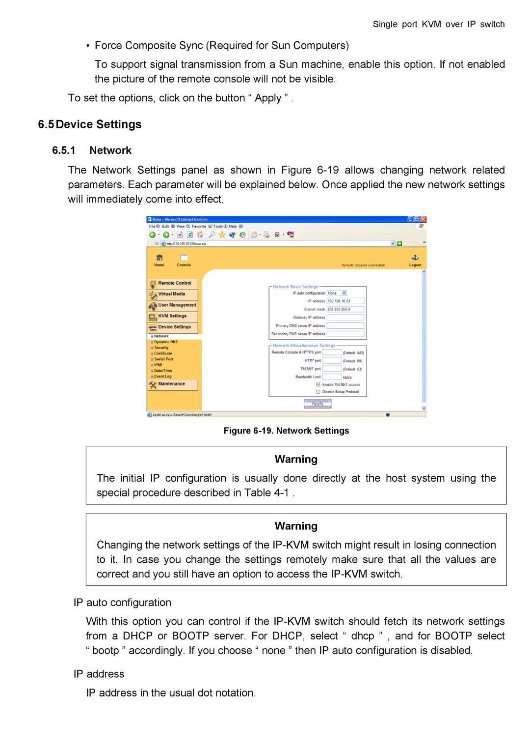 deXlan IP-KVM user manual Device Settings, Network 