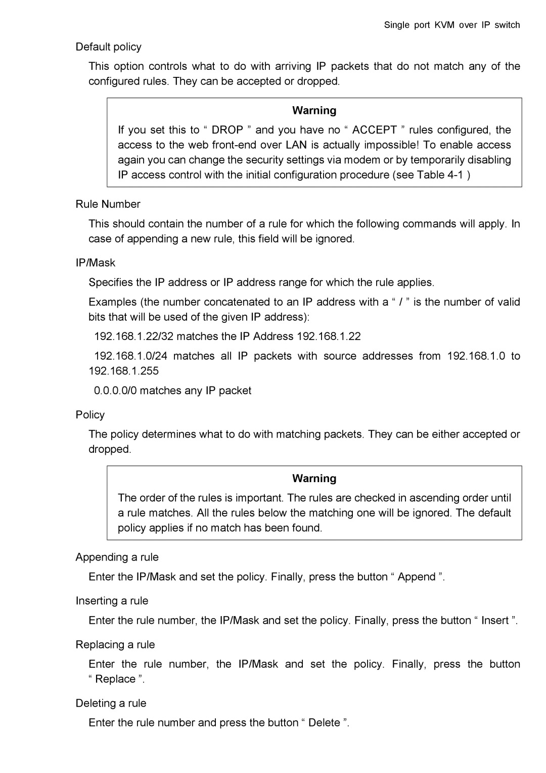 deXlan IP-KVM user manual Single port KVM over IP switch 