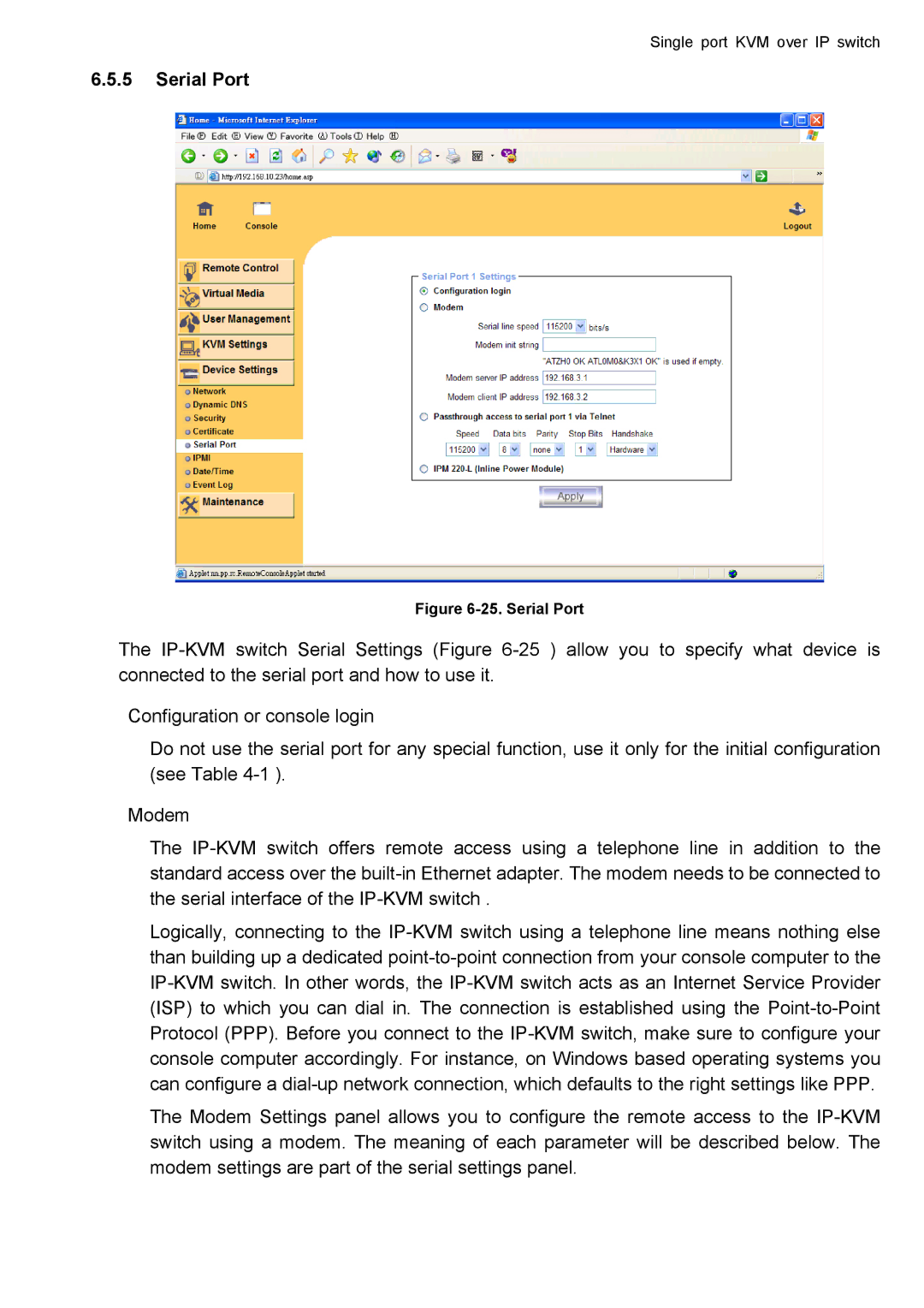 deXlan IP-KVM user manual Serial Port 