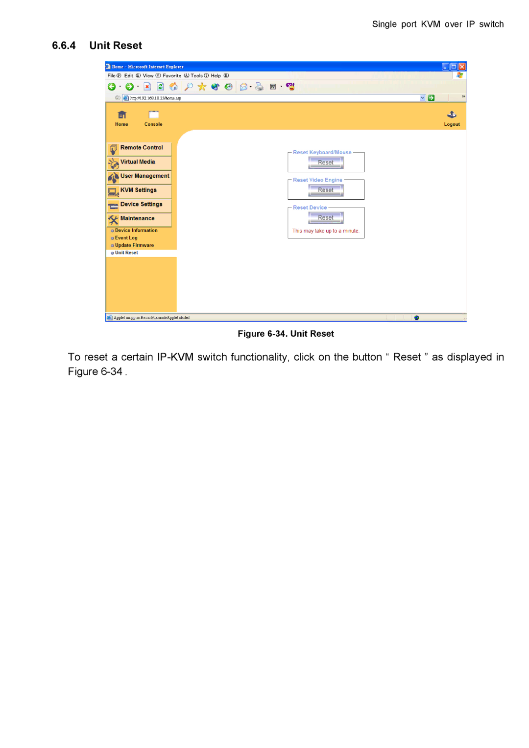 deXlan IP-KVM user manual Unit Reset 