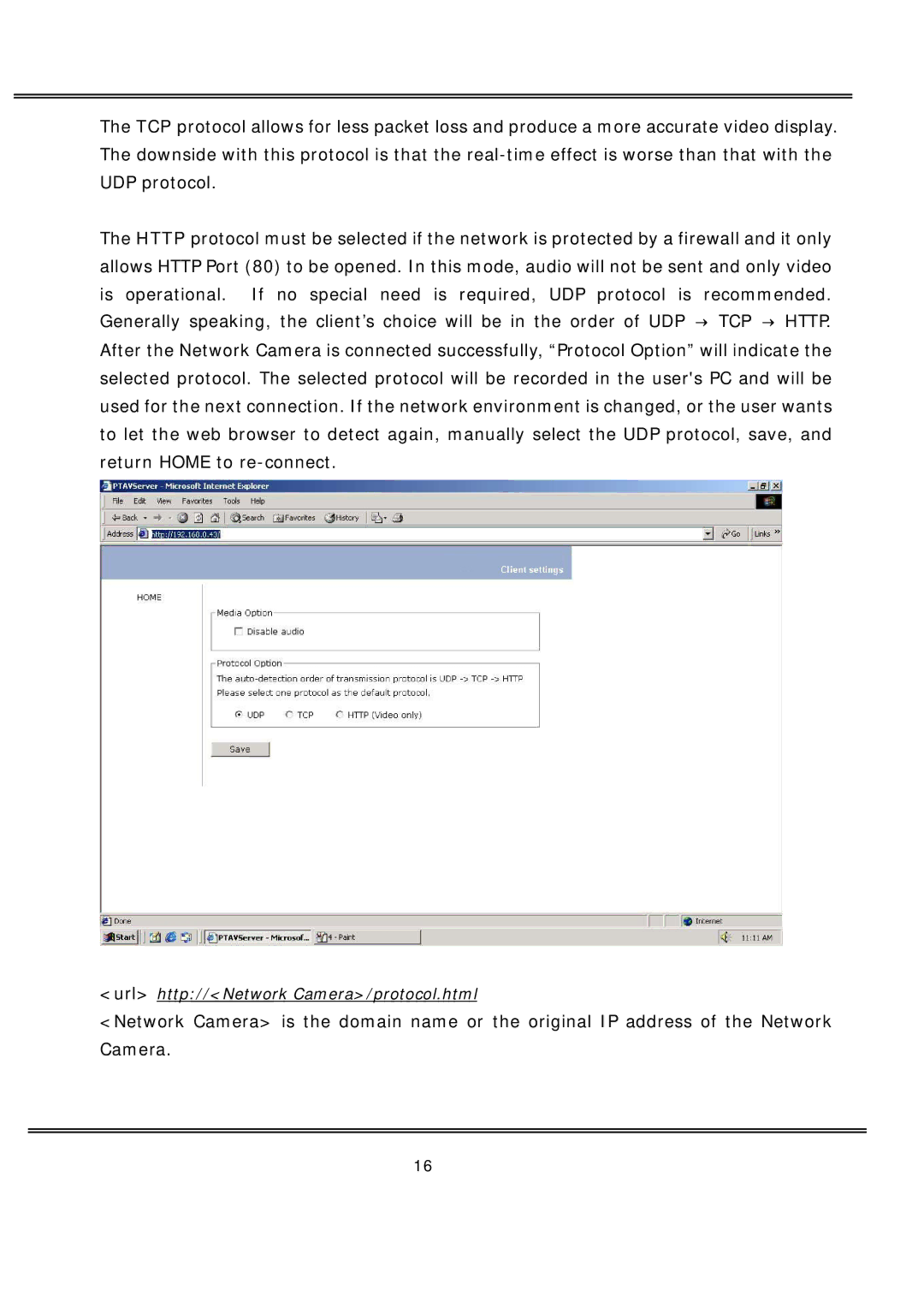 deXlan MPEG4 user manual Url http//Network Camera/protocol.html 