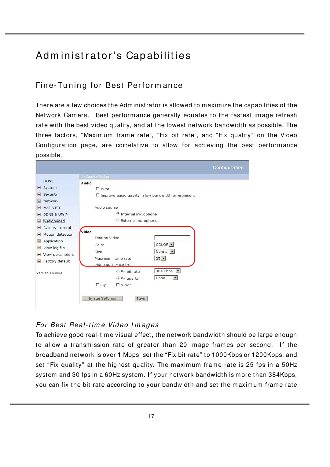 deXlan MPEG4 user manual Administrator’s Capabilities, Fine-Tuning for Best Performance, For Best Real-time Video Images 