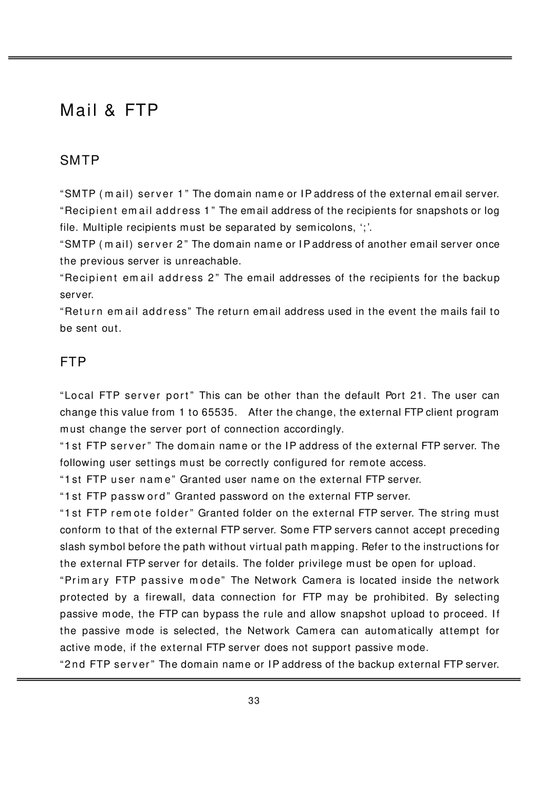 deXlan MPEG4 user manual Mail & FTP, Smtp 