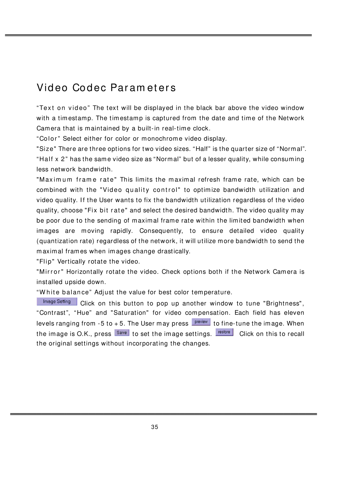 deXlan MPEG4 user manual Video Codec Parameters 