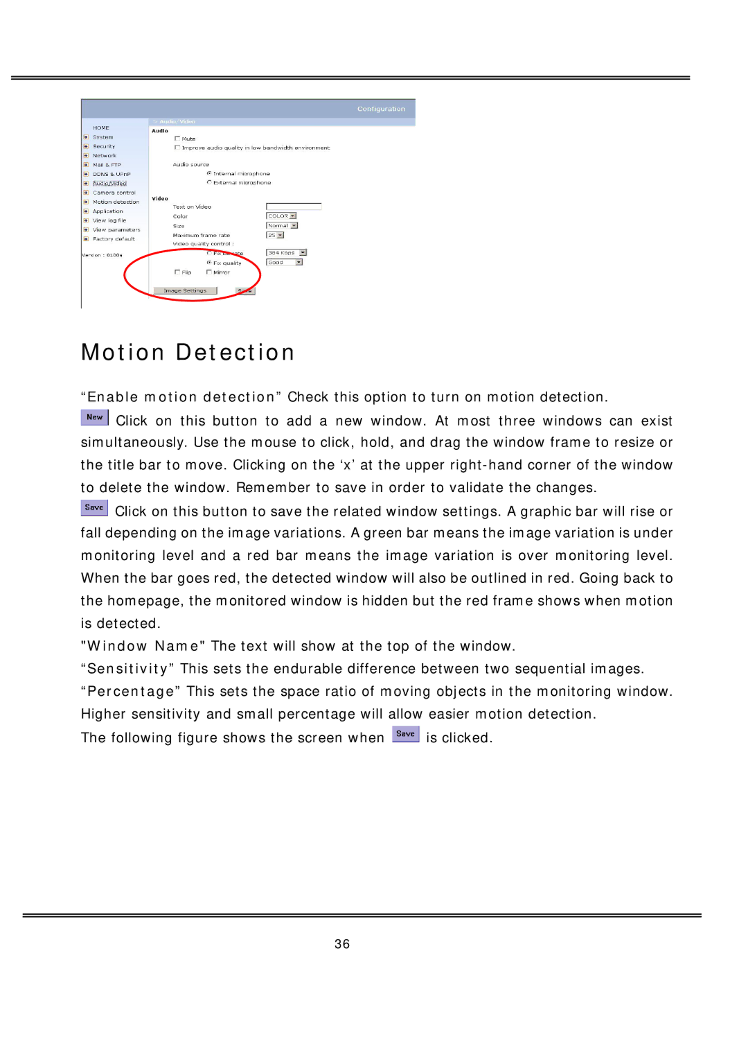 deXlan MPEG4 user manual Motion Detection 