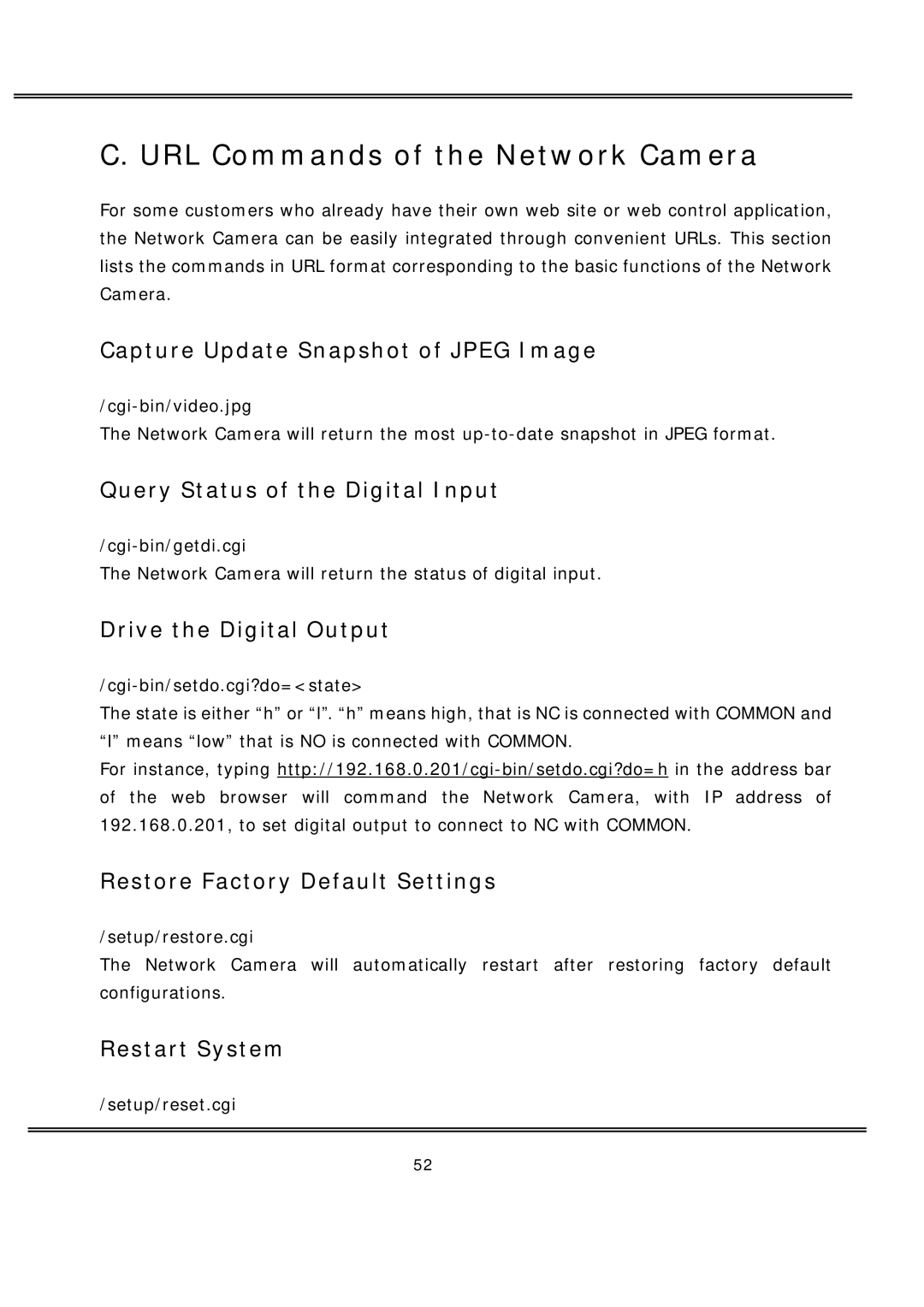 deXlan MPEG4 user manual URL Commands of the Network Camera 