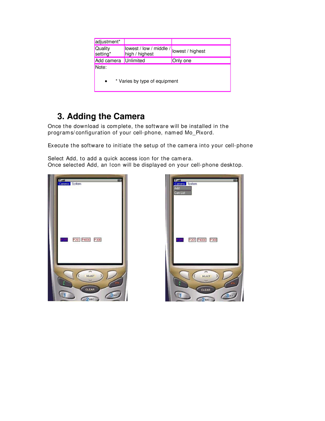 deXlan PiXORD user manual Adding the Camera 