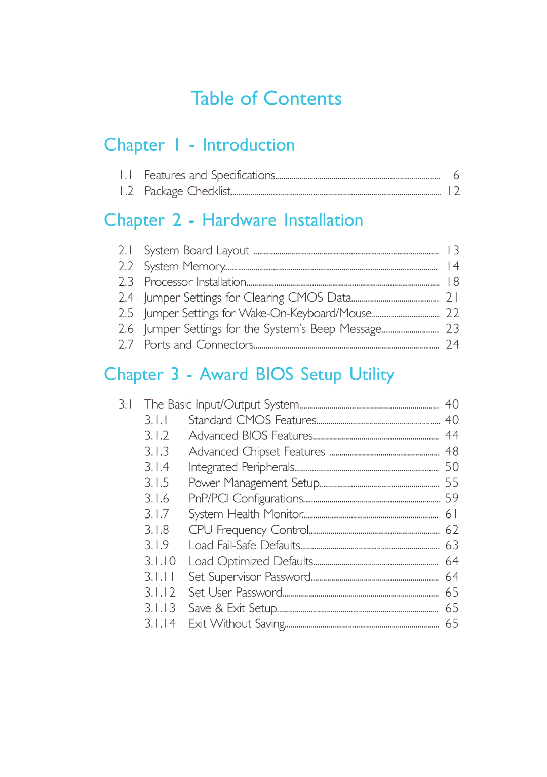 DFI 40800950 manual Table of Contents 