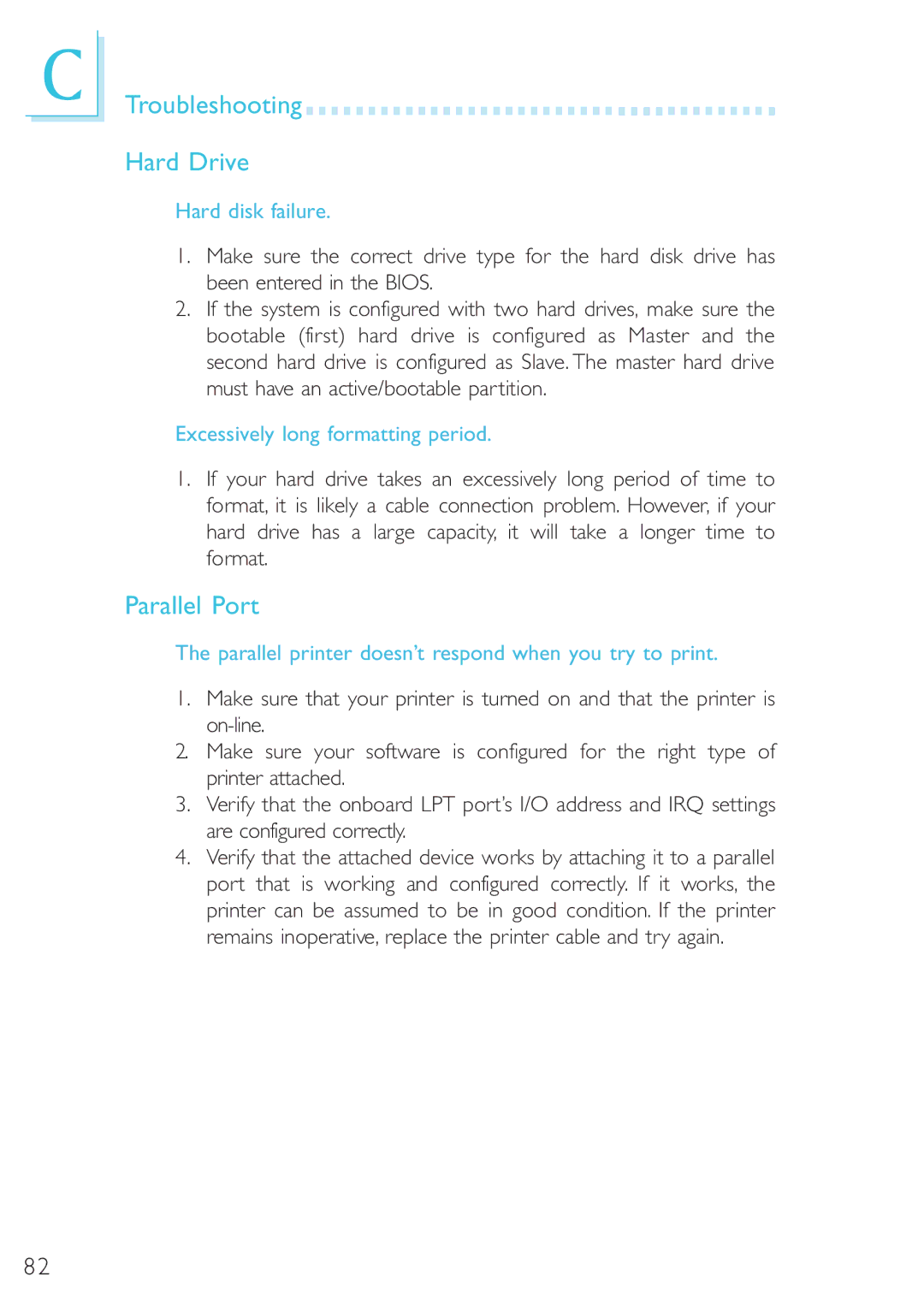 DFI 40800950 manual Troubleshooting Hard Drive, Hard disk failure 