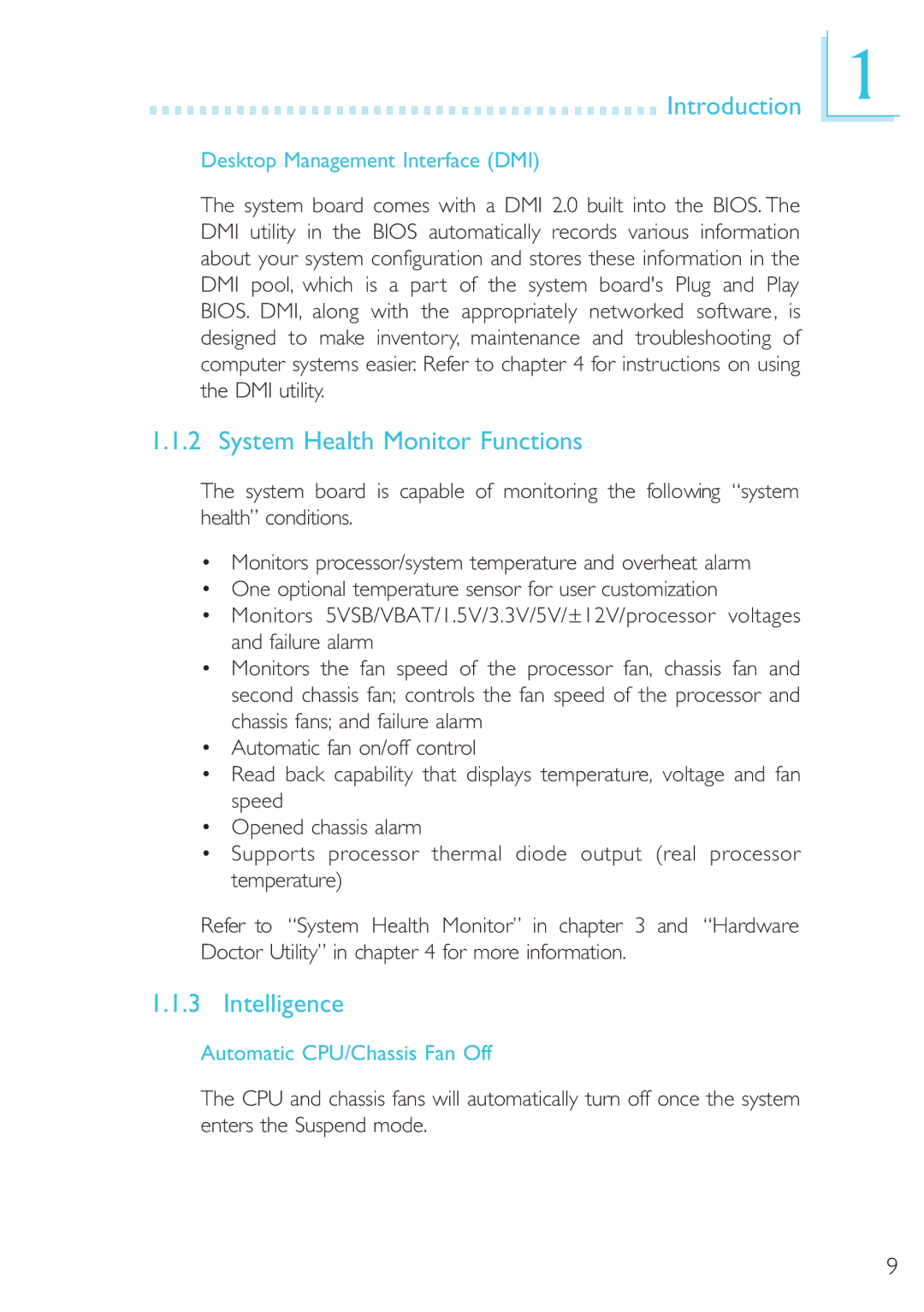 DFI 40800950 manual System Health Monitor Functions, Intelligence, Desktop Management Interface DMI 