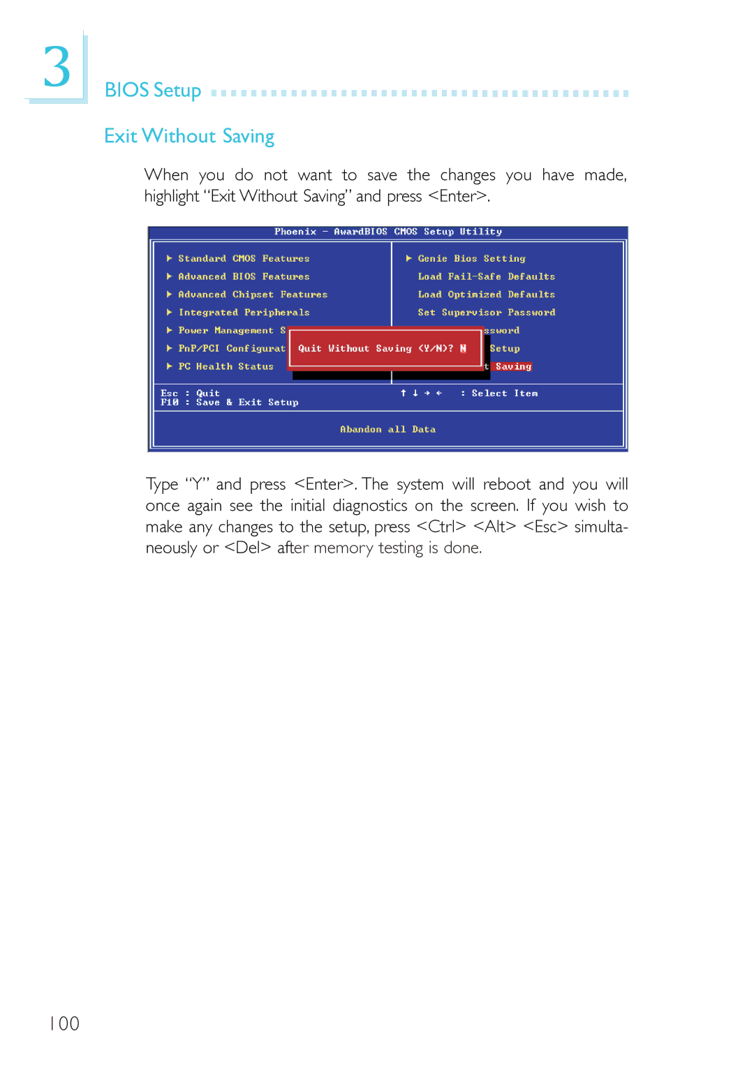 DFI 915GM-MIGF user manual Bios Setup Exit Without Saving 