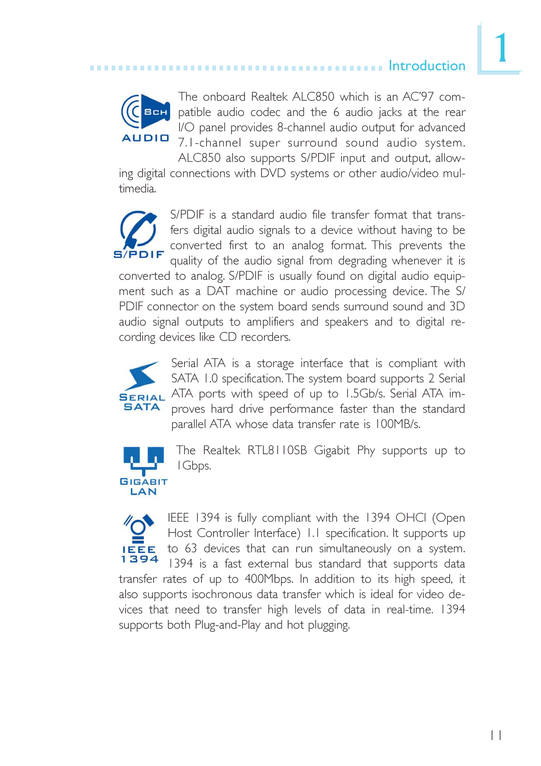 DFI 915GM-MIGF user manual Realtek RTL8110SB Gigabit Phy supports up to 1Gbps 