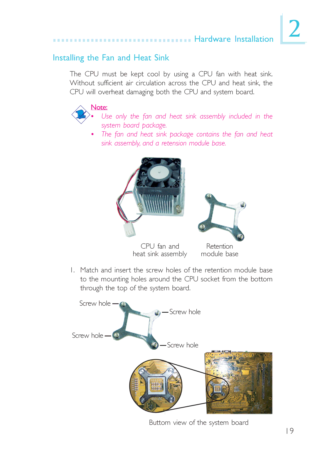 DFI 915GM-MIGF user manual Hardware Installation Installing the Fan and Heat Sink 