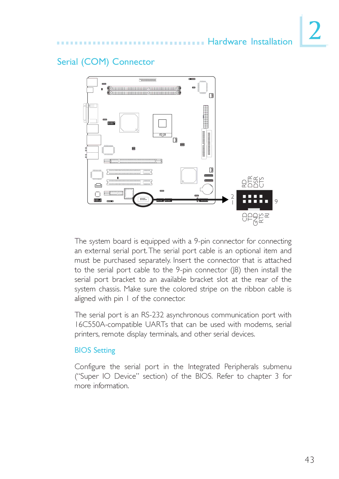 DFI 915GM-MIGF user manual Hardware Installation Serial COM Connector 