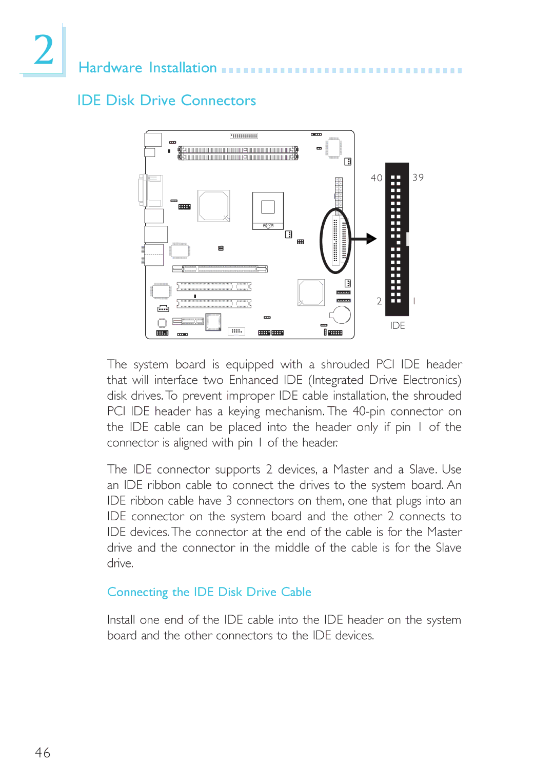 DFI 915GM-MIGF user manual Hardware Installation IDE Disk Drive Connectors, Connecting the IDE Disk Drive Cable 