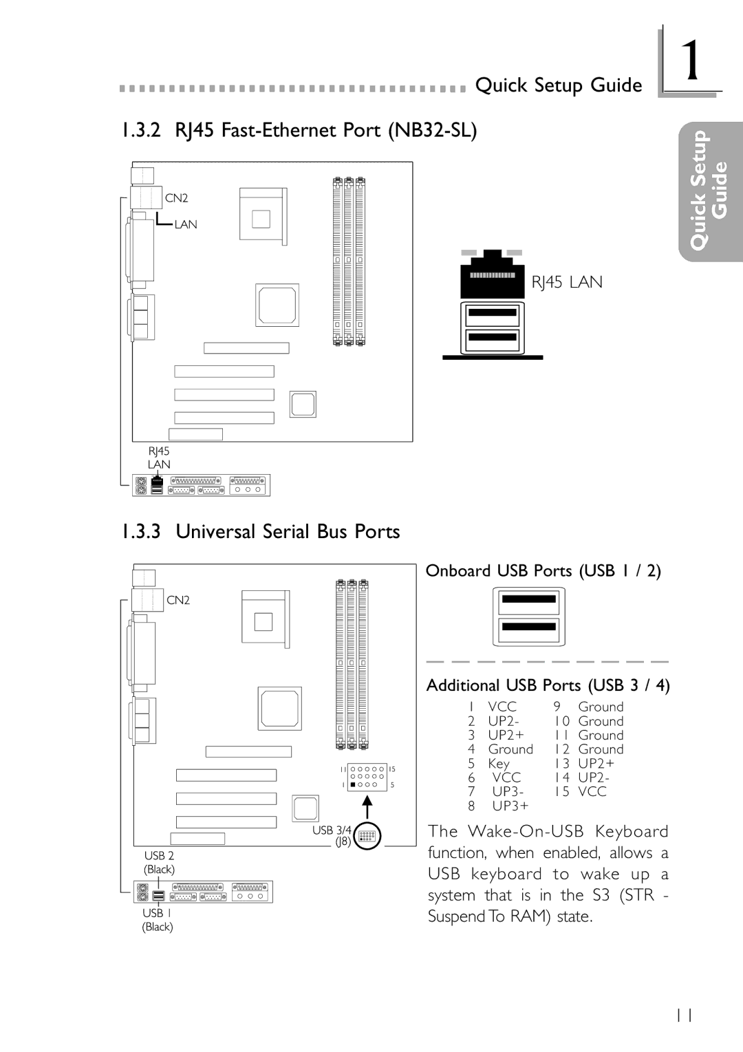 DFI NB32-SC manual Quick Setup Guide RJ45 Fast-Ethernet Port NB32-SL, Universal Serial Bus Ports 