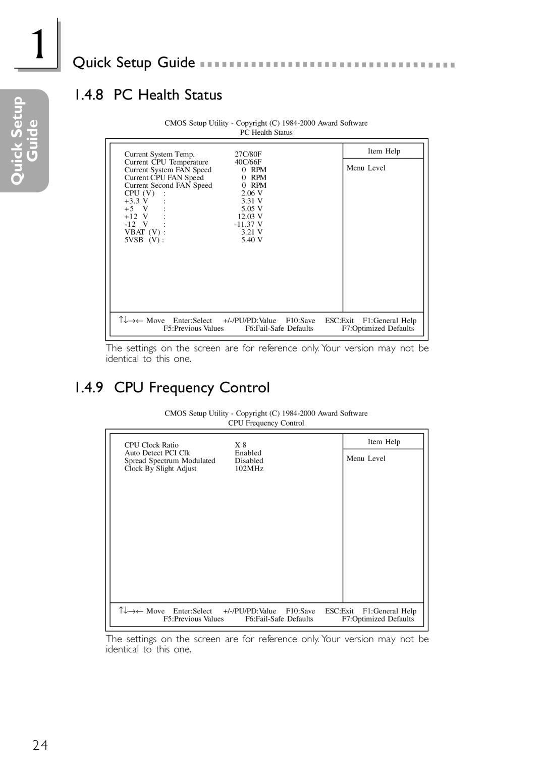 DFI NB32-SC, NB32-SL manual Quick Setup Guide 1.4.8 PC Health Status, CPU Frequency Control 