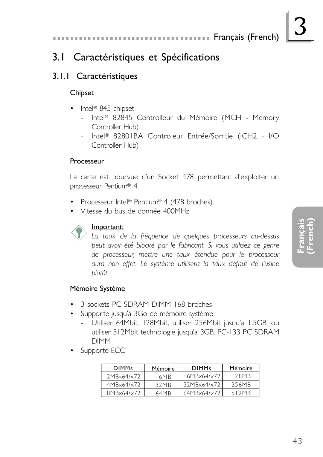 DFI NB32-SL, NB32-SC manual Caractéristiques et Spécifications 