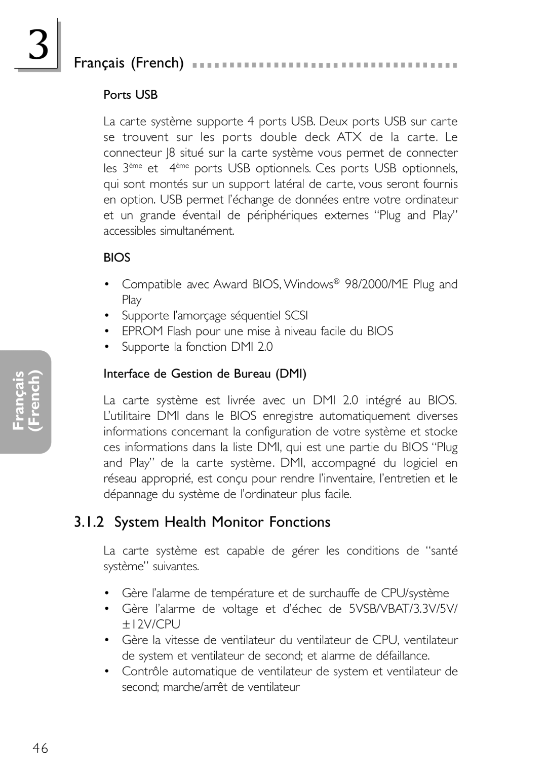 DFI NB32-SC, NB32-SL manual System Health Monitor Fonctions 