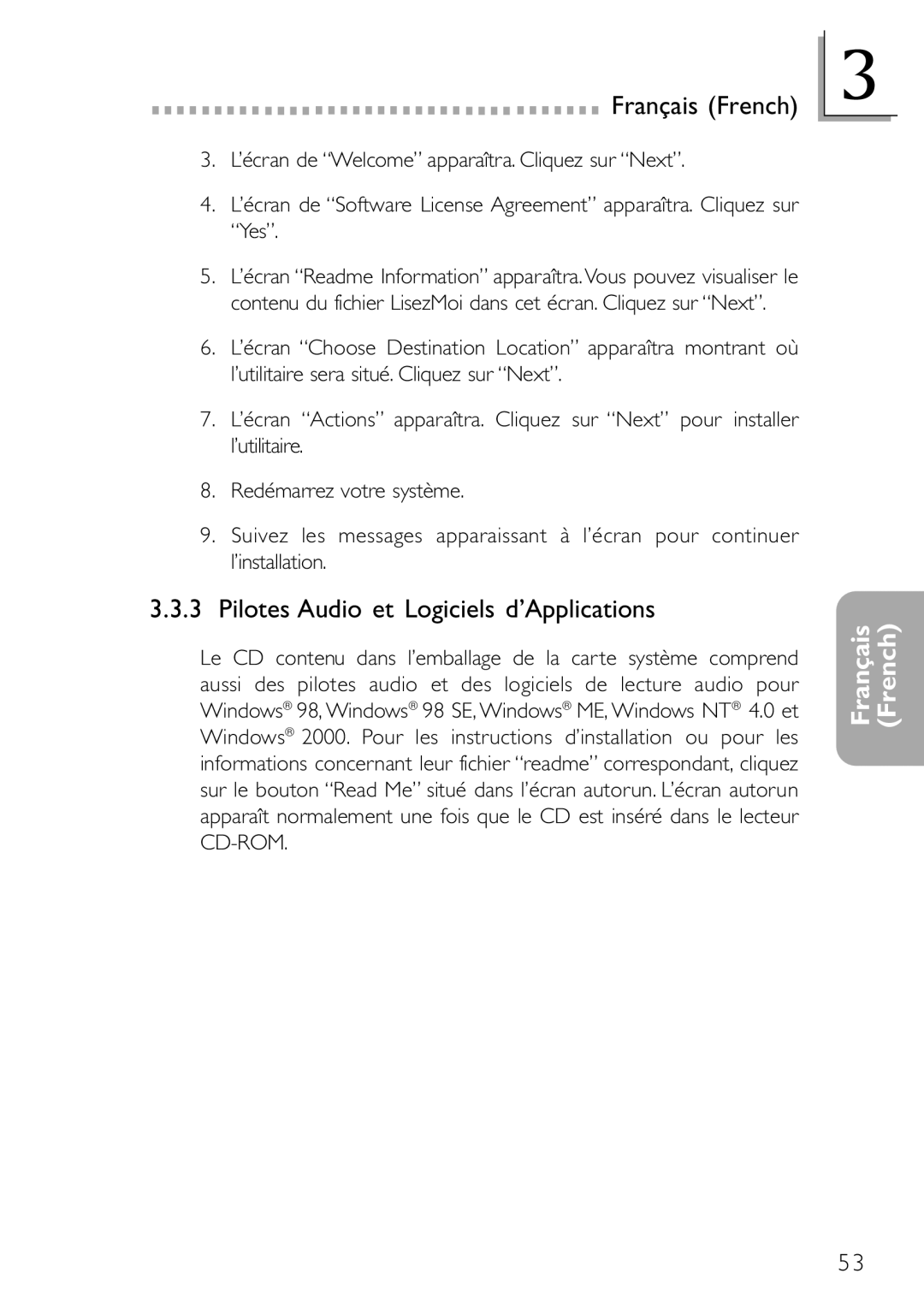 DFI NB32-SL, NB32-SC manual Pilotes Audio et Logiciels d’Applications 