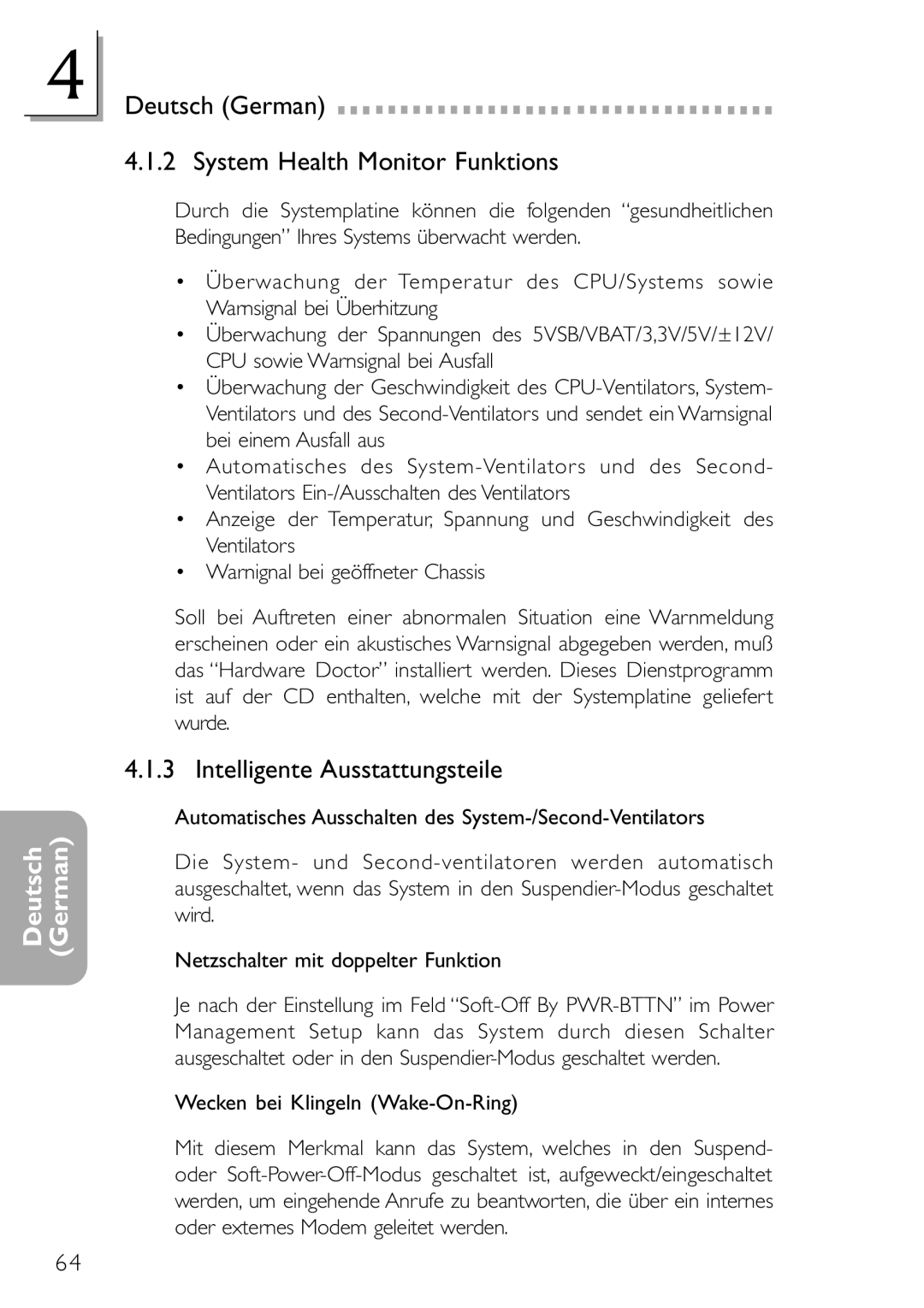 DFI NB32-SC, NB32-SL manual Deutsch German System Health Monitor Funktions, Intelligente Ausstattungsteile 