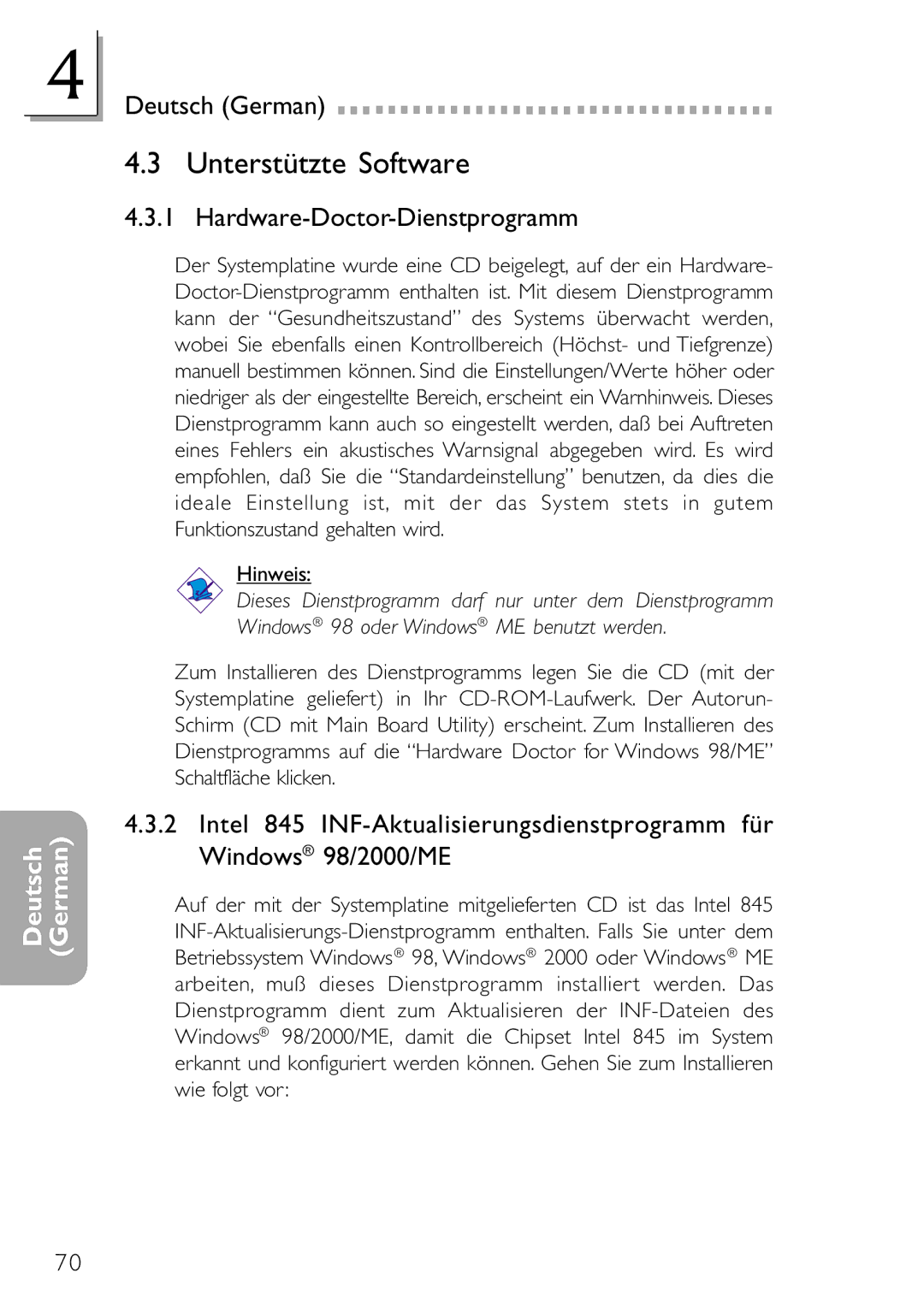 DFI NB32-SC, NB32-SL manual Unterstützte Software, Hardware-Doctor-Dienstprogramm 