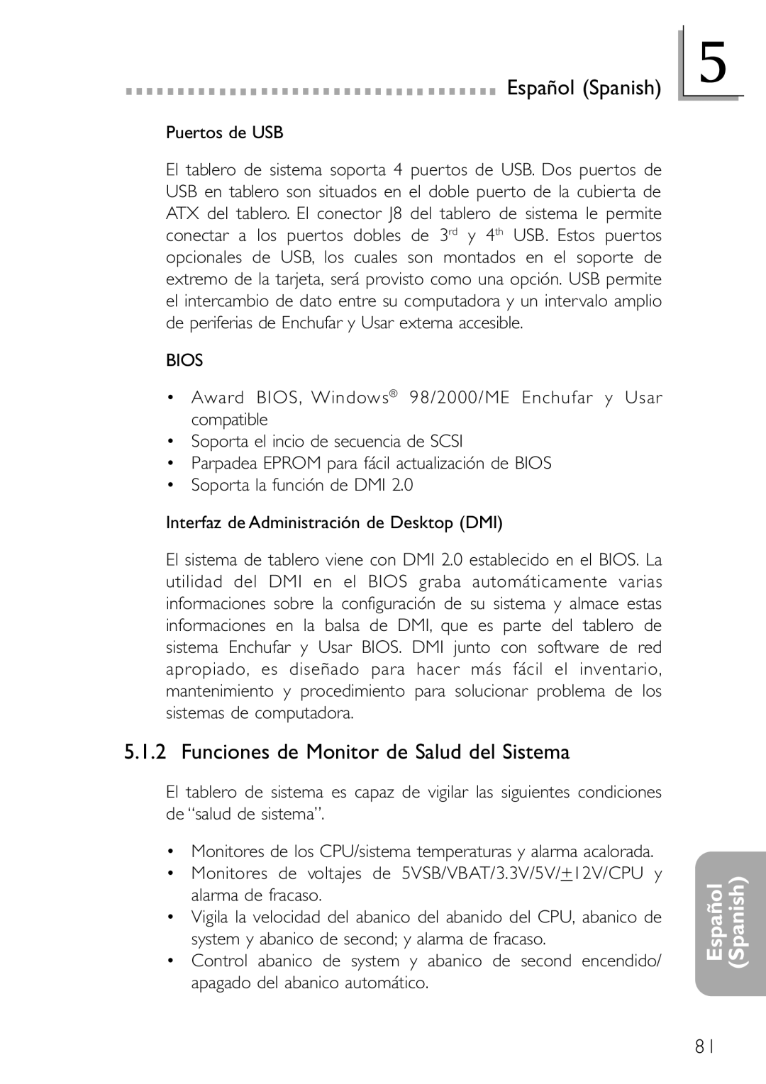 DFI NB32-SL, NB32-SC manual Funciones de Monitor de Salud del Sistema 