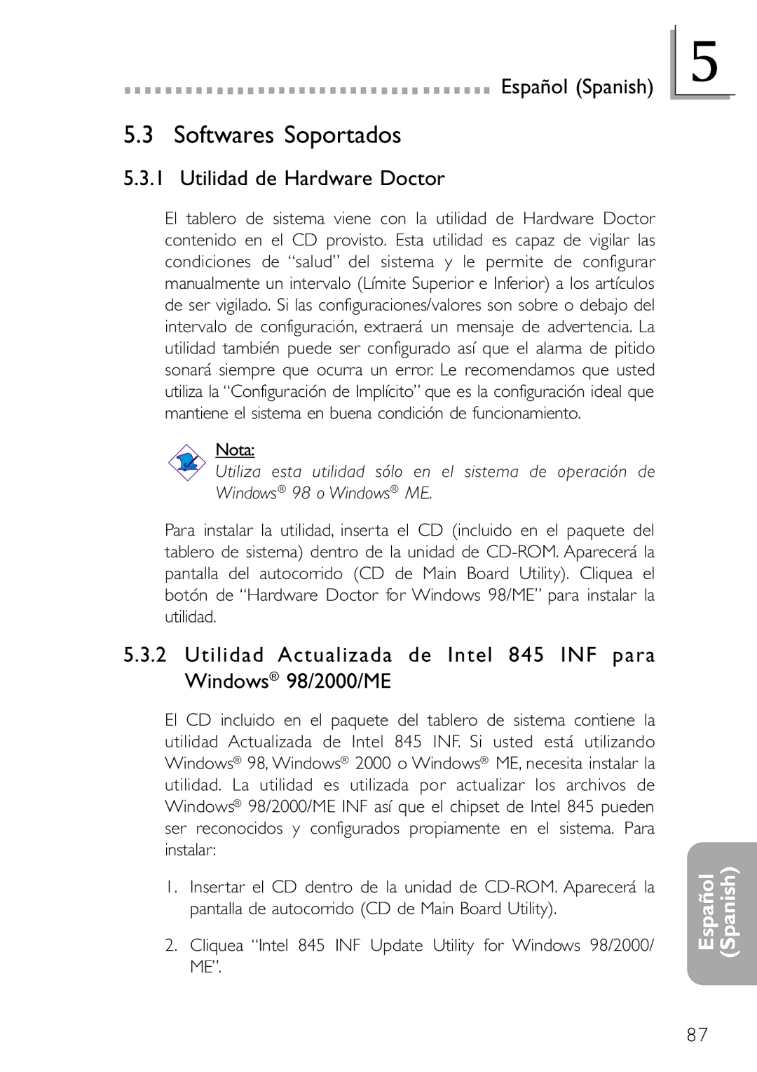 DFI NB32-SL, NB32-SC manual Softwares Soportados, Utilidad de Hardware Doctor 