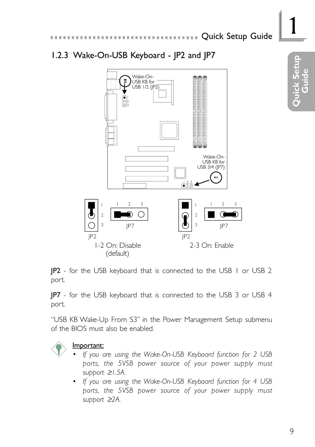 DFI NB32-SL, NB32-SC manual Wake-On-USB Keyboard JP2 and JP7 