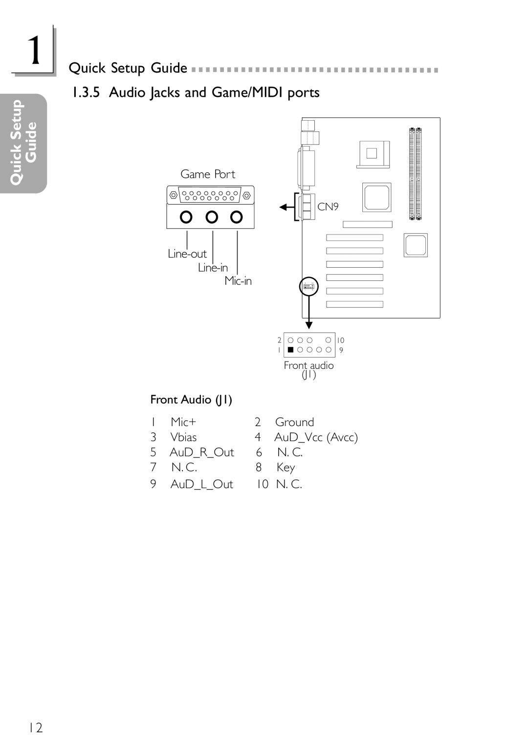 DFI NB78-BL Quick Setup Guide Audio Jacks and Game/MIDI ports, Game Port Line-out Line-in Mic-in, AuDROut Key AuDLOut 