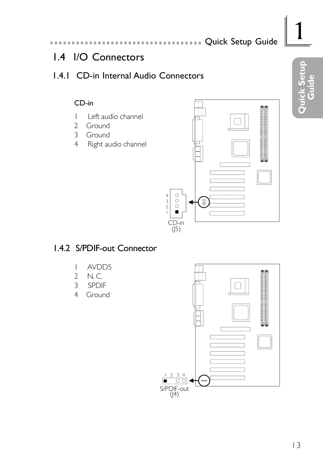 DFI NB78-BC, NB78-BL manual I/O Connectors, CD-in Internal Audio Connectors, 2 S/PDIF-out Connector 