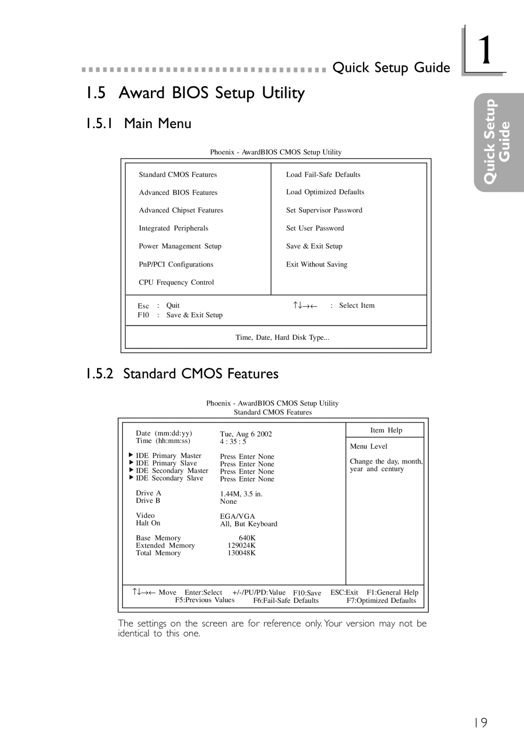 DFI NB78-BC, NB78-BL manual Award Bios Setup Utility, Main Menu, Standard Cmos Features 