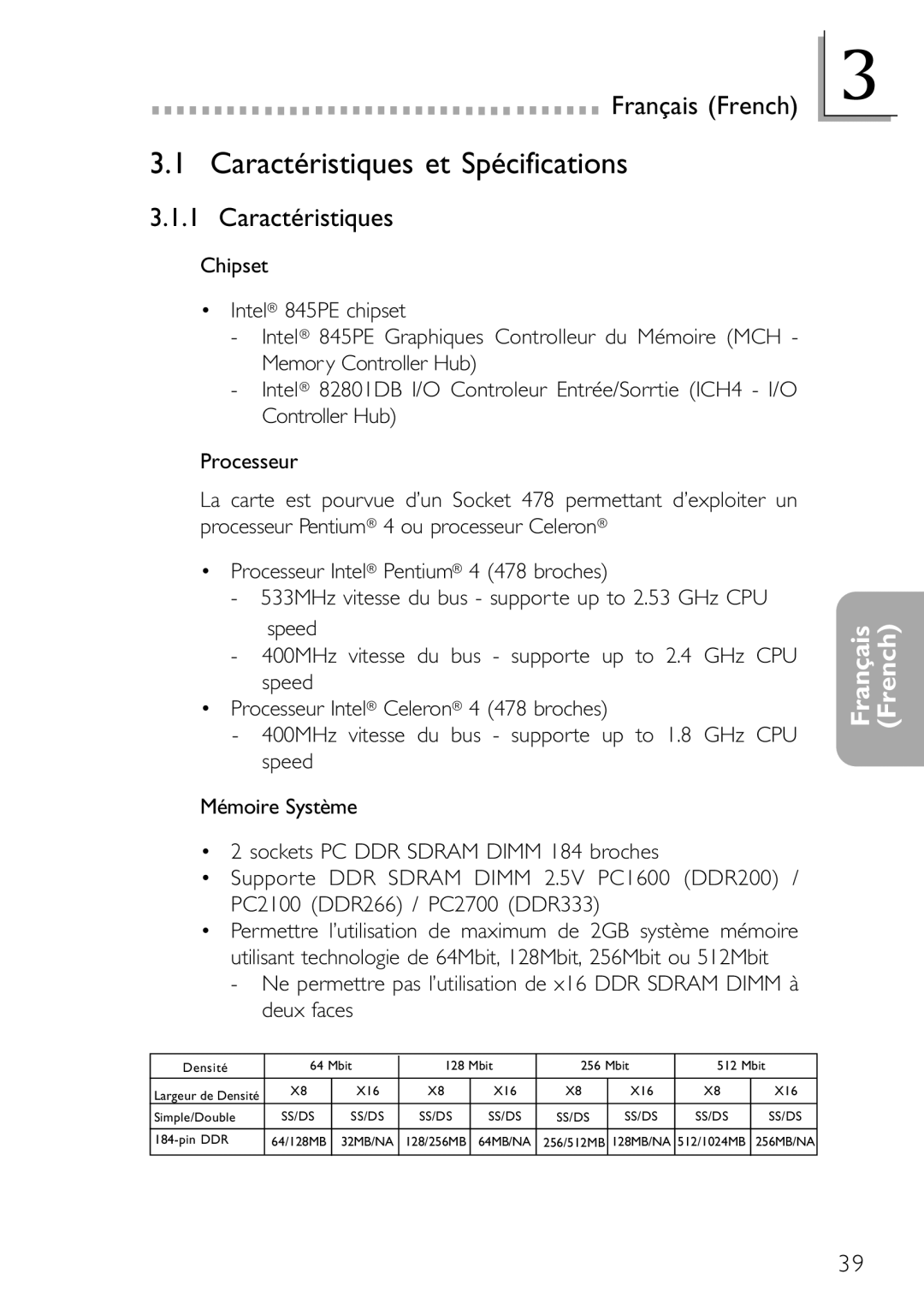 DFI NB78-BC, NB78-BL manual Caractéristiques et Spécifications 