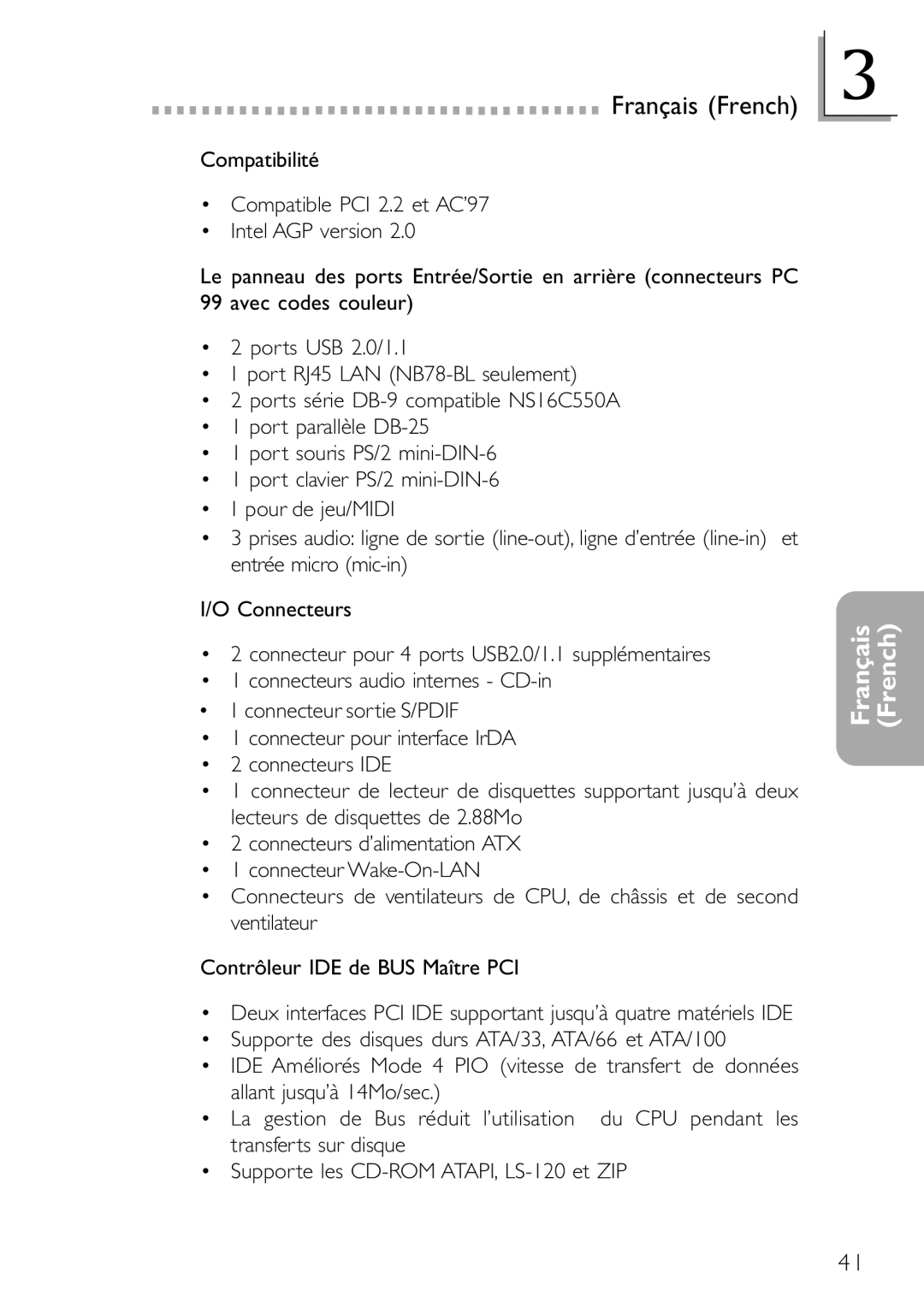 DFI NB78-BC, NB78-BL manual Français French 