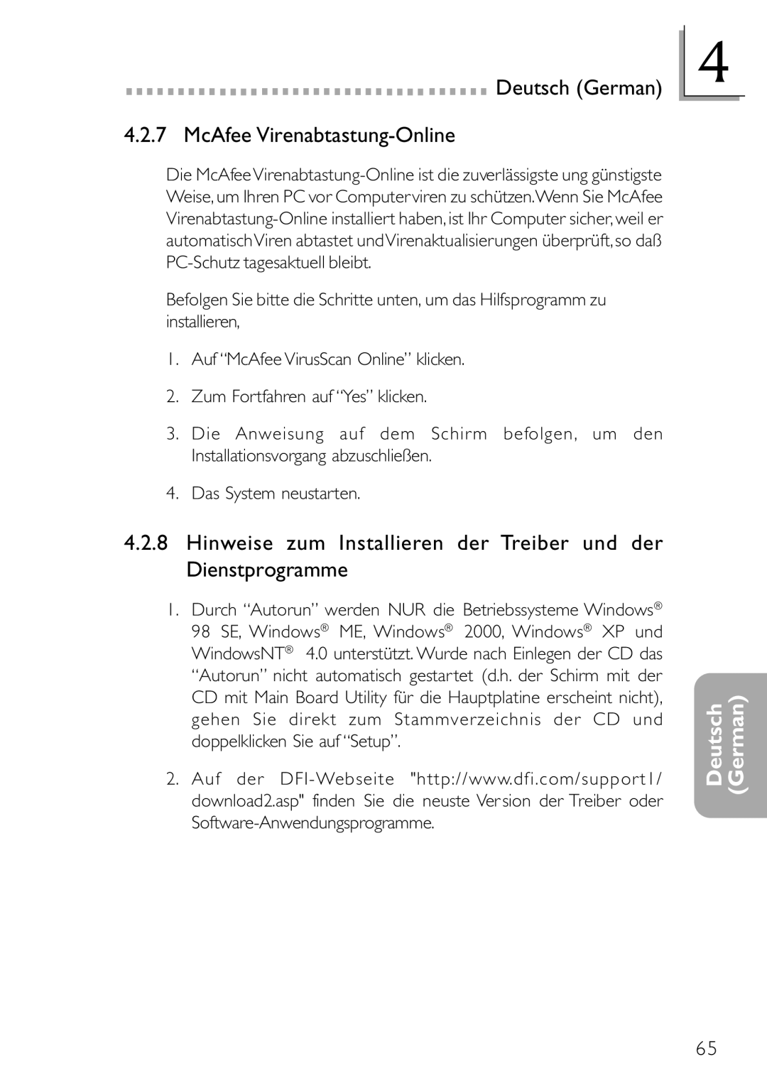 DFI NB78-BC, NB78-BL manual Deutsch German McAfee Virenabtastung-Online 