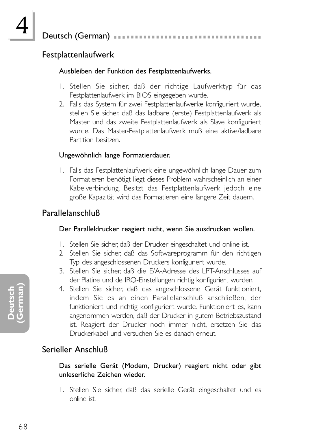 DFI NB78-BL Deutsch German Festplattenlaufwerk, Parallelanschluß, Serieller Anschluß, Ungewöhnlich lange Formatierdauer 