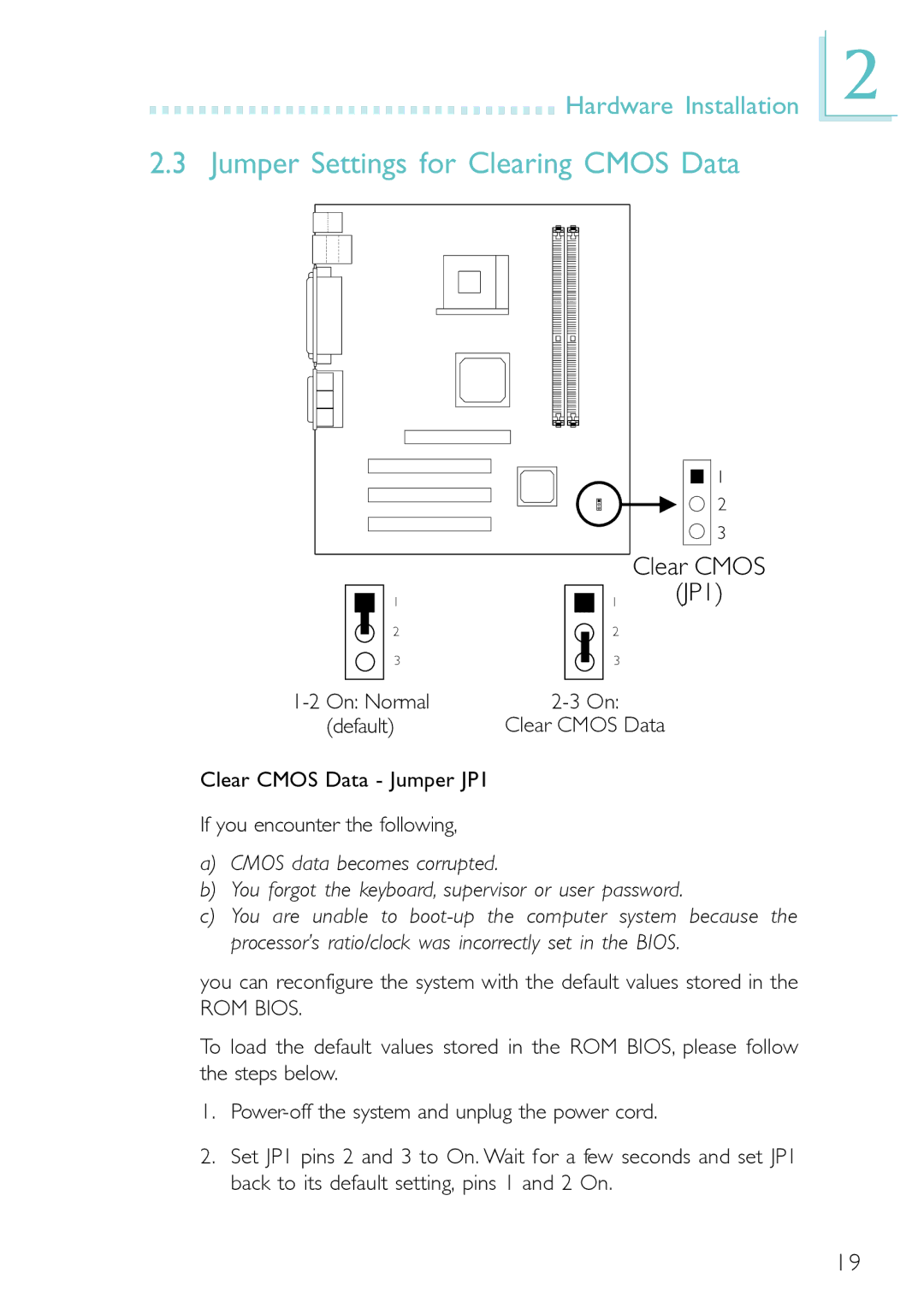 DFI PM12-EC, PM12-EL user manual Jumper Settings for Clearing Cmos Data, JP1 