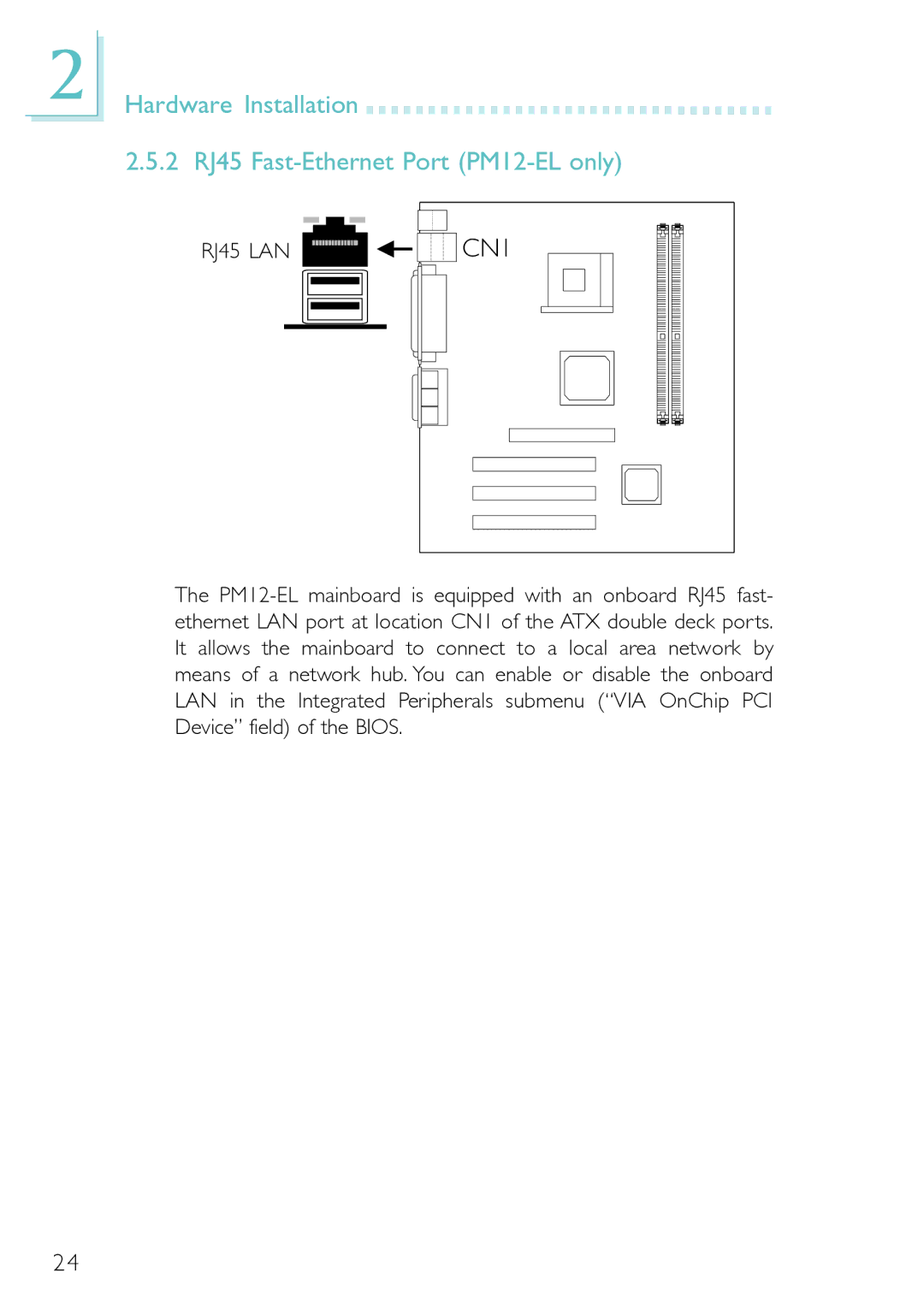 DFI PM12-EC user manual Hardware Installation 2 RJ45 Fast-Ethernet Port PM12-EL only 