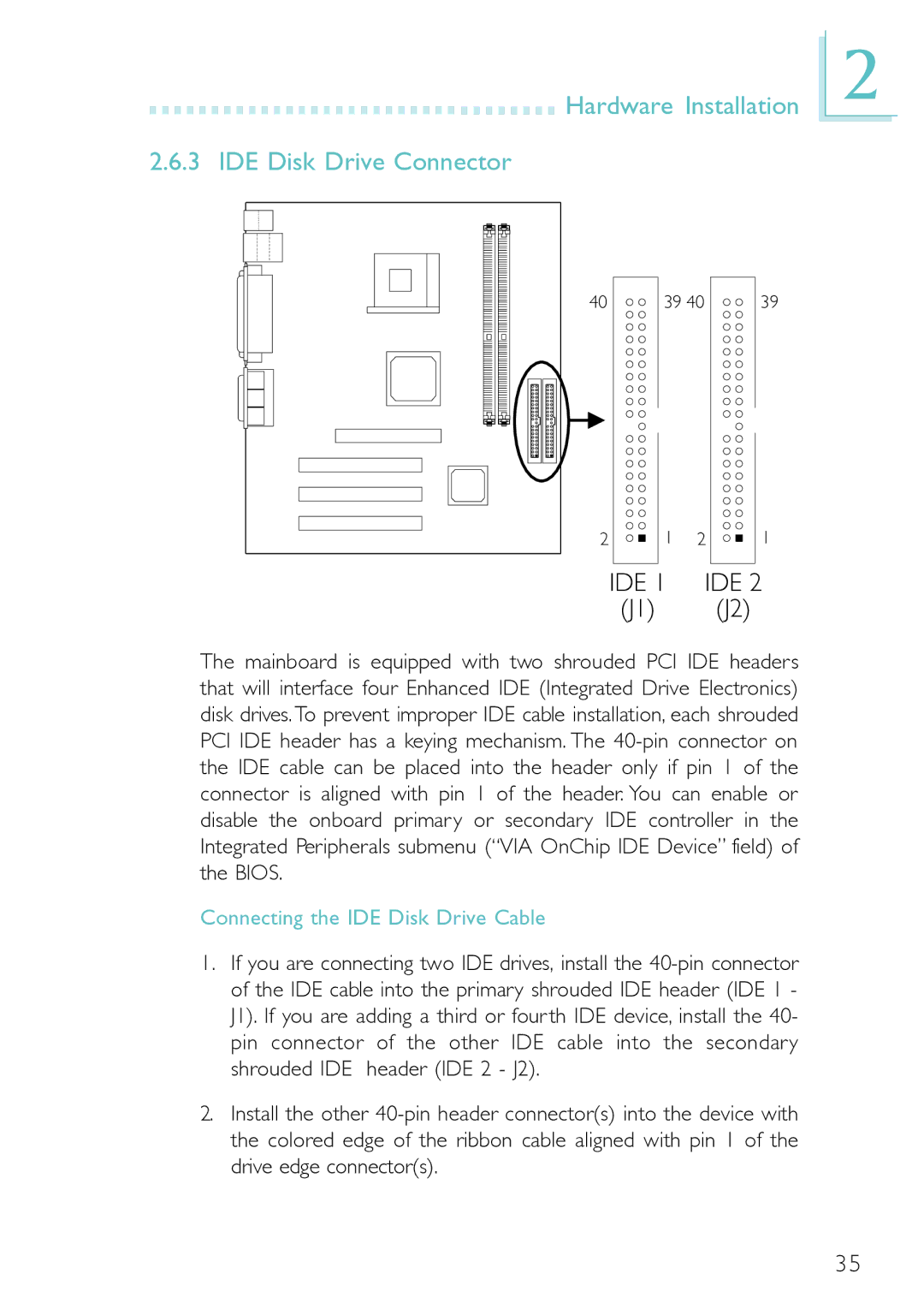 DFI PM12-EC, PM12-EL user manual Hardware Installation IDE Disk Drive Connector, Connecting the IDE Disk Drive Cable 