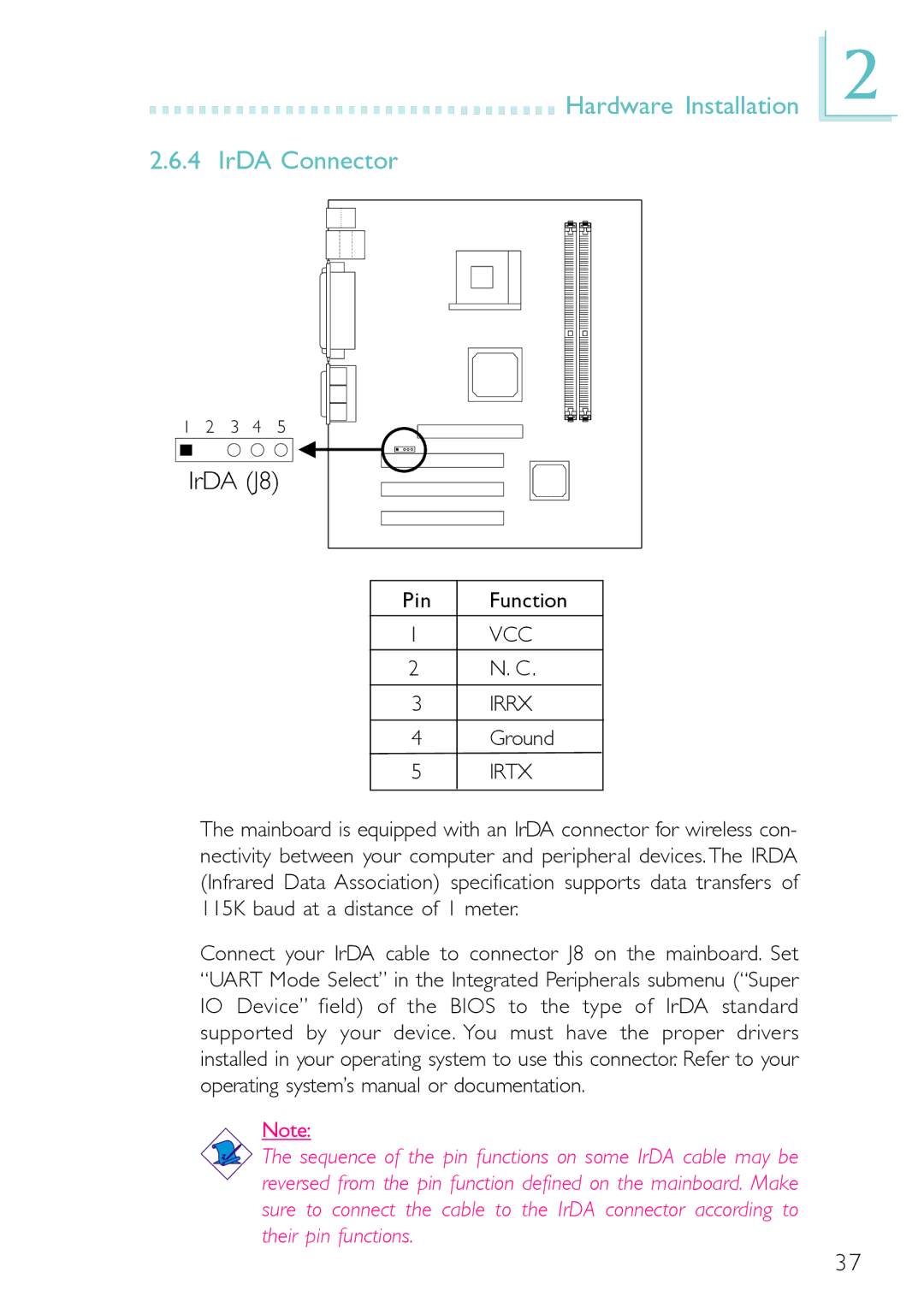 DFI PM12-EC, PM12-EL user manual Hardware Installation IrDA Connector, IrDA J8 