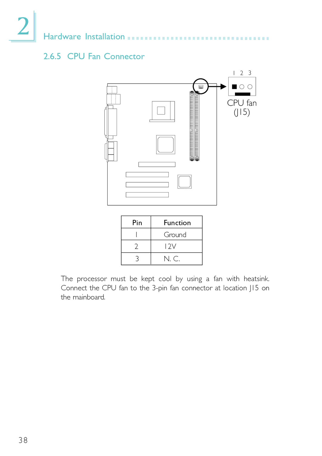 DFI PM12-EL, PM12-EC user manual Hardware Installation 2.6.5 CPU Fan Connector, J15 